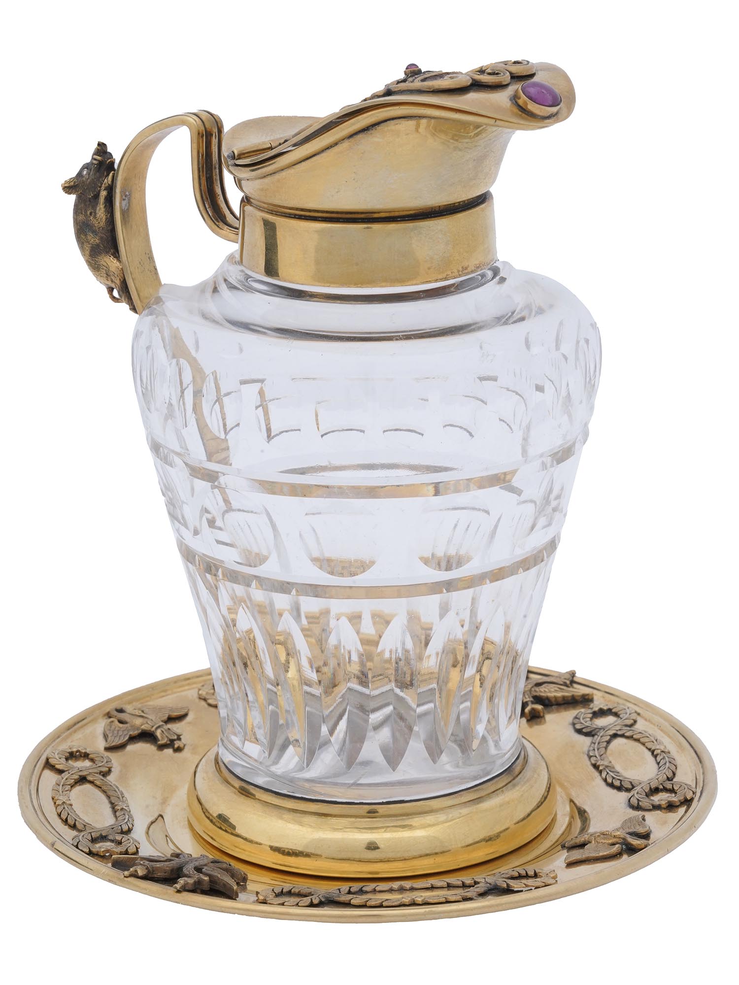 RUSSIAN GILT SILVER CRYSTAL MILK JUG WITH A TRAY PIC-0